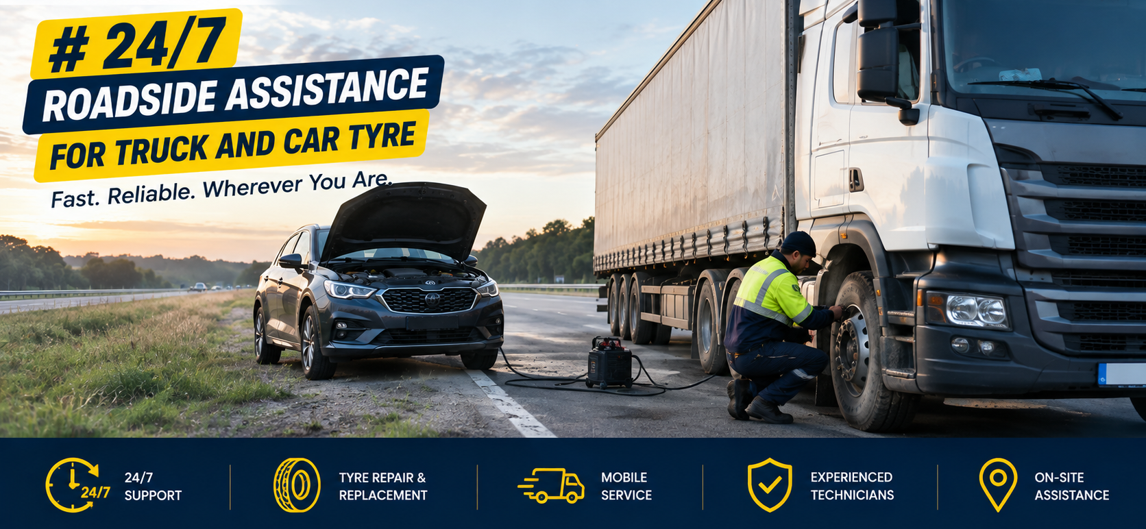 24/7 Roadside Assistance for Truck and Car tyre